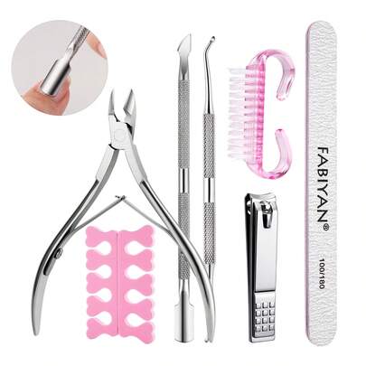 7pcs/Set Nail Care Tool Kit, Nail Clippers, Cuticle Nipper, Nail File, Finger Separators, Nail Brush, Nail Care Tools Set