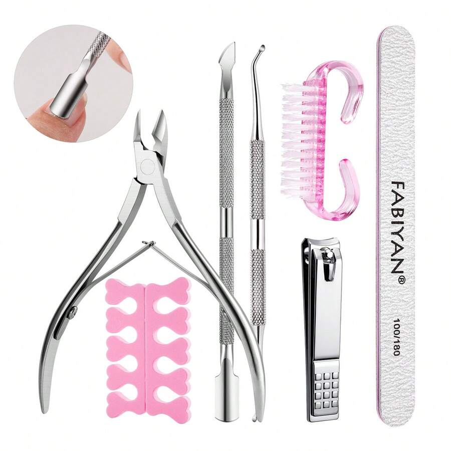 7pcs/Set Nail Care Tool Kit, Nail Clippers, Cuticle Nipper, Nail File, Finger Separators, Nail Brush, Nail Care Tools Set - Multicolor - View 1