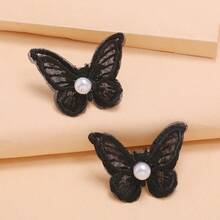 1对简约个性INS风涤纶甜美优雅百搭耳环，适合女性日常及居家佩戴 - 黑色 - 查看 2