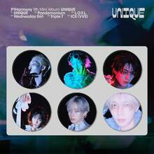 P1Harmony UNIQUE Album Badge Set - 6PCS Round Pin Buttons, 9th Mini Album , K-Pop Group Merch, Fans Collectible, Jacket & Bag Accessory, - Multicolor - View 1