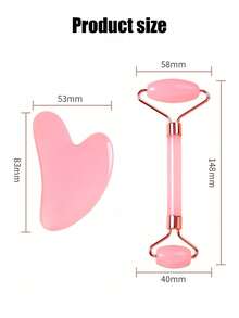 2件套简约多色心形刮痧板及双头按摩滚轮套装，天然石材材质，面部按摩，消肿，舒缓滋养肌肤，适合居家/沙龙/旅行使用，情人节/母亲节/新年护肤必备 - 多色 - 查看 3