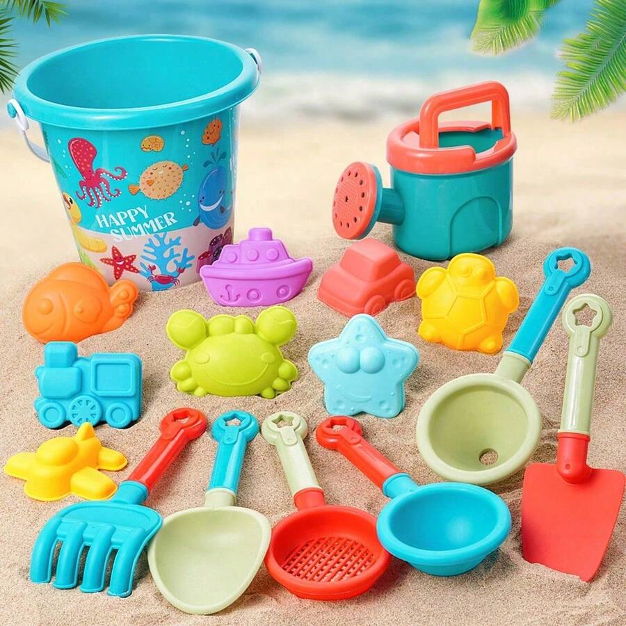 8/16pcs Beach Toy Set, Summer Swimming Pool Game Toys, Outdoor Beach Play Tools Including Bucket, Shovel And Sand Building Tools. Perfect Summer Gift For Kids,Suitable For Boys And Girls For Outdoor Games, Beach Trips And Camping. - Multicolor - View 1