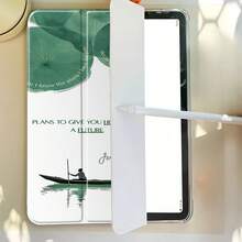 Minimalist Boat And Lotus Aesthetic Bible Verse Background Stylish Transparent Tablet Case| TPU Material, Foldable, Adjustable Stand, Card Slot, Automatic Sleep/Wake Function, Compatible With 10/11/9 Mini Air 4/8/7/6/5/Pro Series.Holiday Accessories.Cute Tablet Case. - Nhiều màu - Xem 3