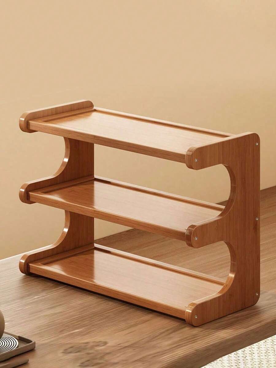Double/Triple Layer Cup Rack Dining Table Countertop Cup Storage Desktop Tea Cup Water Cup Coffee Cup Tea Set Organization Display Rack, Simple Desktop Cup Rack Rack Multi-Layer Coffee Cup Rack Tea Cup Water Cup Storage Rack Chinese Tea Set Ornaments Rack,Double/Triple Layer Desktop Coffee Station Organizer, Bamboo Wood Countertop Storage Rack For Kitchen, Cups, Spices - 茶色3 - 查看 1