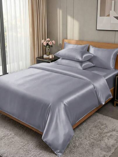 2/3pcs Satin Duvet Cover Set, Bedding Set, Soft And Comfortable Bedding Set For Bedroom, Solid Color Skin-Friendly Comforter Cover Set, 1/2pcs Pillowcase And 1 Duvet Cover, Silk Satin Bedding Set, For All Size Bed - Twin Full Queen King Size, Soft, Breathable, Oeko-Tex
