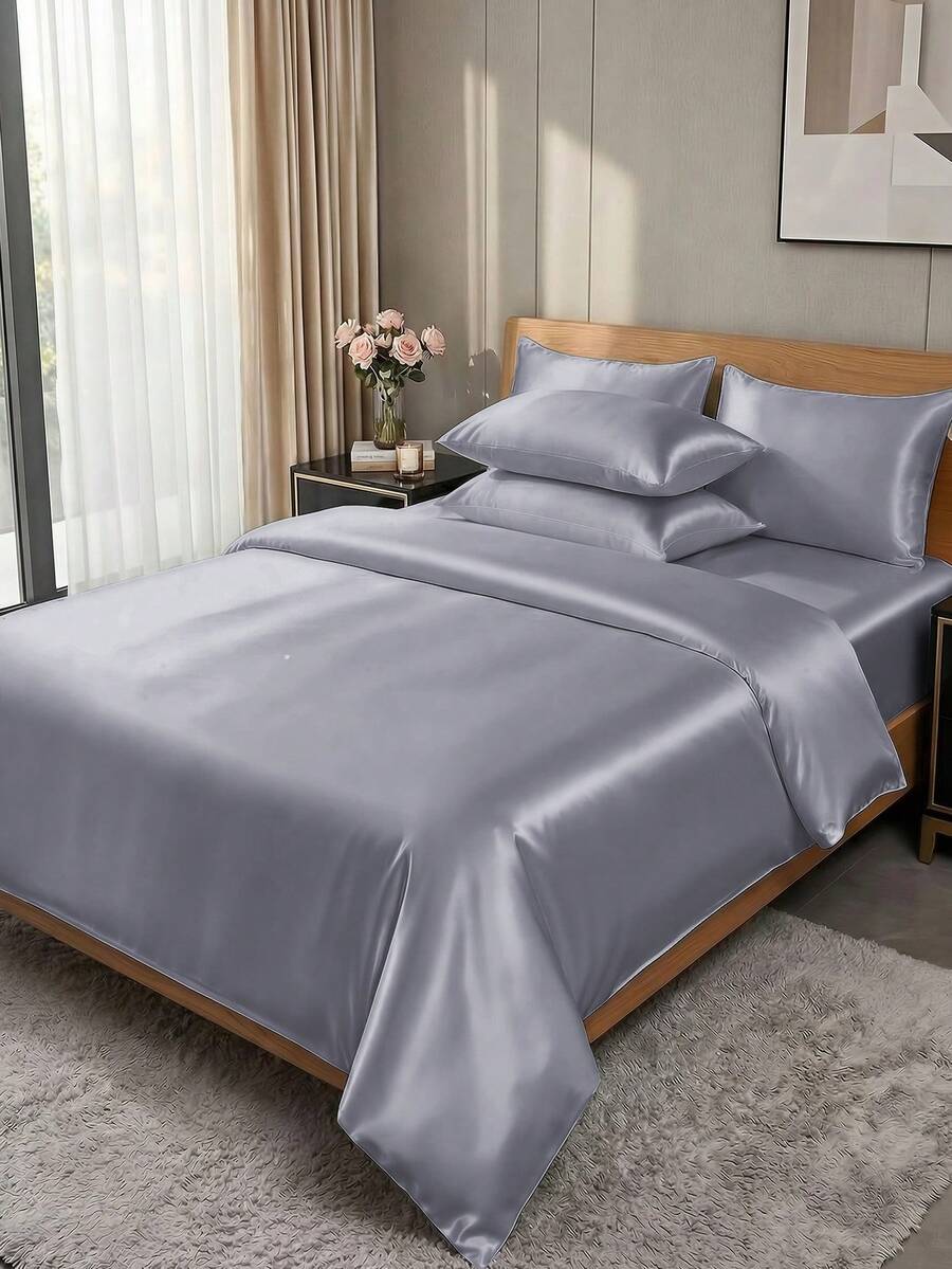 2/3 piezas Juego de ropa de cama de satén, Juego de ropa de cama suave y cómodo, Funda nórdica de unicolor y amigable con la piel, 1/2 piezas Funda de almohada y 1 pieza Funda nórdica, Juego de ropa de cama de satén de seda, Adecuado para todos los tamaños de cama - Individual/Doble/Queen/King, Suave y transpirable, Certificado Oeko-Tex