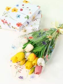 1 Roll Transparent Plastic Wrapping Paper, Spring Floral Pattern Gift Wrapping Paper, Spring Decor, Wedding Decor, Birthday Decor, Baby Shower Decor, Bridal Shower Decor, Plastic Wrap Roll, Holiday Party Decor, Floral Decor, Gift Basket Packaging Plastic Film, Gift Wrapping Paper, Party Favors - Flowers - View 3