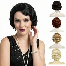 1920年代复古爵士女郎假发，20年代短款波浪卷发假发，圣诞派对，棕黑色亮金色合成假发，女士日常派对，万圣节，新年装扮，动漫角色扮演，REEWES - 彩色 - 查看 10