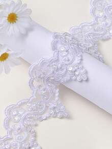 Vải lưới thêu ren đính sequin và hạt cườm thủ công, dài 1 yard, chất liệu may quần áo DIY, phụ kiện váy cưới, chiều dài: 91.4cm, chiều rộng: 12.5cm - 1 yard/gói - Xem 8