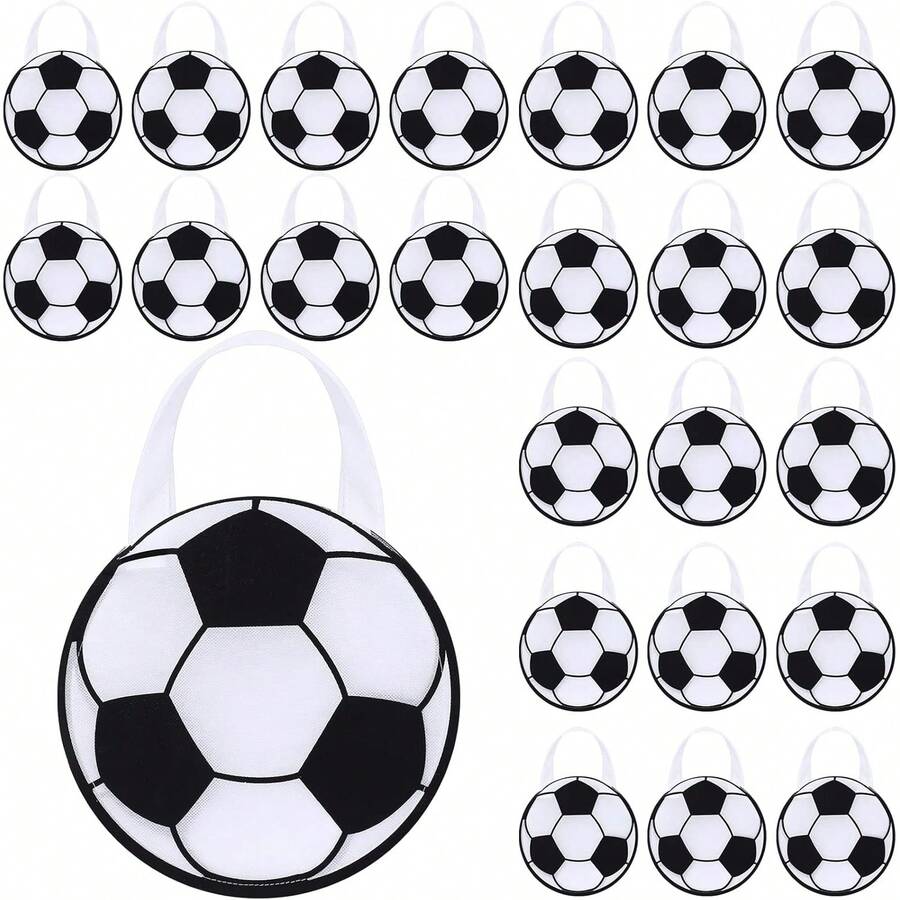 1/5/10 piezas Bolsas de regalo con asa con tema de fútbol - Bolsa de regalo redonda portátil para temas deportivos de fútbol - Bolsas de fiesta de poliéster para eventos deportivos, gimnasio, viajes y uso diario - fútbol americano - Ver 1