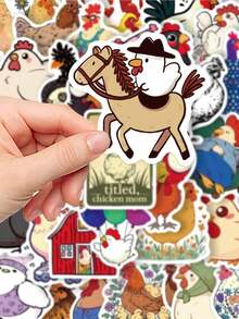 50pcs Chicken Doodle Stickers, Cartoon Animal Stickers For DIY, Luggage, Skateboard, Waterproof,School Supplies,Back To School - 多色 - 查看 8