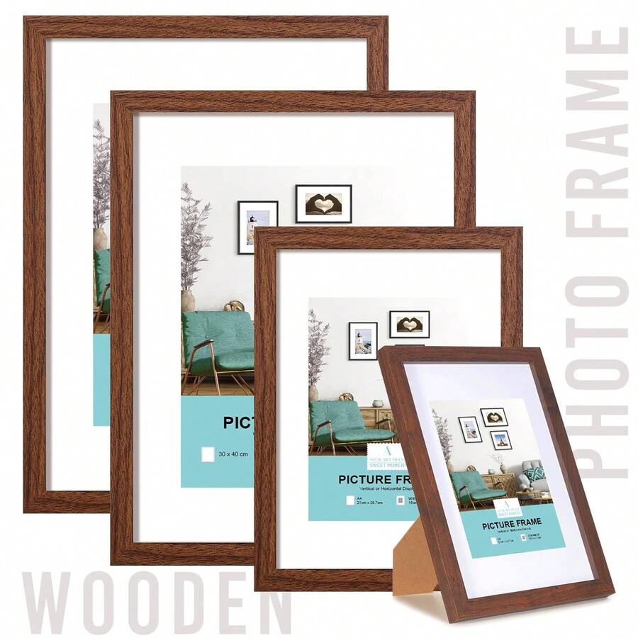 HIMEETIME 1/3pcs, 30x40cm Picture Frame, Brown Wooden Frame, A3/A4 Certificate Frame, Retro Wood Grain Photo Frame, Desktop & Wall-Mounted Home Decor, Living Room & Bedroom Decoration - khung ảnh bằng gỗ - Xem 1