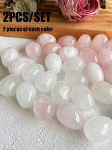 QYDCX Natural Egg-Shaped Crystal, White Quartz And Rose Quartz Amulet DIY Jewelry Crystals, Chakra Balancing Natural Polished Egg-Shaped Gemstone Set, Wholesale, Perfect Birthday And Easter Exclusive Gift - Rose Quartz + White Quartz - View 8