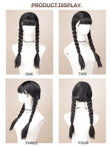 Synthetic Wig, Black Double Ponytail Wig, Full Head Coverage Wig, Unisex Halloween Costume Wig - Natural Black - View 8
