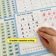 Lachilly 10张装可擦写白板卡，8英寸 x 11英寸小白板数轴120数字表十格图，数学教具加减法游戏，学生课堂必备教师用品，数学学习工具 - 彩色 - 查看 7