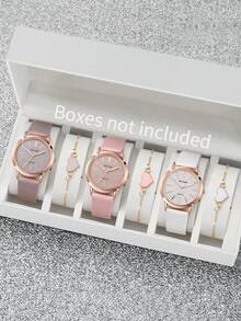 6pcs/Set Women's Gift Watch, Fashion Casual Glitter Dial Quartz Wristwatch + Heart Charm Bracelet (Watch Box Not Included) - Multicolor - View 12