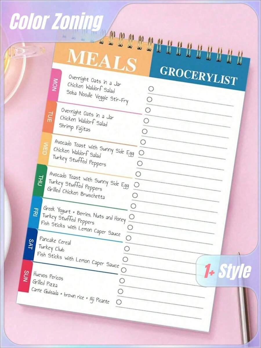 1pc Meal Planner Notebook | 5.6x8.5 Inches, 90 Pages, Weekly Meal Planner, For Organized Weekly And Daily Meal Planning - Multicolor - View 1