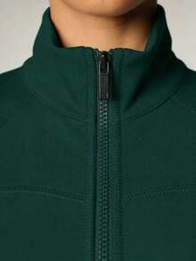 Women's Yoga Outfit Short Sleeve Zip Up Jacket High Waisted Flare Pants Moisture Wicking 4 Way Stretch For Yoga Pilates Gym Workouts Multiple Colors Sizes Available - 墨綠色 - 查看 6