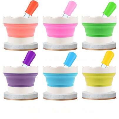 2pcs/Set (1 Cup + 1 Dropper) Mini Foldable Silicone Cup + Dropper Set, Colorful Experimental Set, Multi-Purpose Painting Brush Washer, Art Supplies Brush Cleaning Cup, Educational Experiment Tools, Family Interactive Game