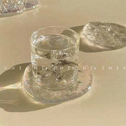 1 pezzo Sottobicchiere/vassoio decorativo in stile nordico in vetro spesso resistente al calore con effetto di ghiaccio che si scioglie, design unico, arredamento moderno per la casa, accessorio pratico ed elegante per scrivania, sottobicchiere, oggetto fotografico, adatto per: anelli, collane, bracciali, decorazione per la casa, matrimoni, compleanni, uso in ufficio. ("One Size" è la versione sottile, non consigliata)