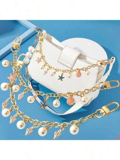 Ocean Theme Bag Or Pocket Chain,Shell Starfish Conch Decorative Purse Handbag Chains Replacement Extension Chain Tote Shoulder Bags Belt Chain, Shell Starfish Conch Purse Charm Chain Bag Decoration Chain Charm Shell Starfish Conch Purse Accessories