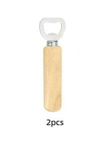 1pc Wooden Handle Stainless Steel Beer Bottle Opener, Bartender Style Engraved Bottle Opener, Suitable For Bar, Kitchen, Home And Restaurant - Beige - View 11