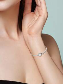 1件优雅姐妹图案心形串珠手链/项链，适合3毫米珠子，适合女性日常佩戴及派对/节日场合，精致珠宝礼品 - 銀色 - 查看 5