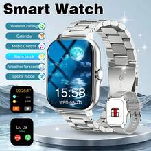 1,83-calowy, w pełni dotykowy ekran, unisexowy smartwatch z następującymi funkcjami: odbieranie połączeń, powiadomienia o wiadomościach, sterowanie muzyką, zdalny aparat, krokomierz, śledzenie kalorii, wiele trybów sportowych, alarm, powiadomienia o połączeniach i wiadomościach, kompatybilny z systemami Android i iOS - Wielokolorowe - Zobacz 17