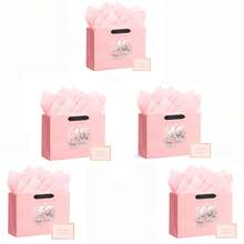 40岁生日礼品袋套装 - 优雅粉色纸袋，内含2张礼品包装纸和1张贺卡。可重复使用的生日快乐礼品袋，是女士周年纪念派对的理想回礼 - 时尚女士礼品包装。 - 40 - 查看 1