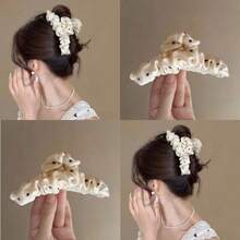 1pc Elegant Polka Dot Pleated Mesh Hair Clip, Graceful Hair Claw For Updo, Spring/Summer - Multicolor - View 5