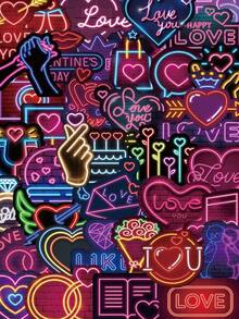 64pcs Colorful Neon Valentine's Day Graffiti Stickers, For DIYing Notebook, Laptop, Phone Case, Water Bottle, Guitar, Luggage, Skateboard, Helmet, Waterproof Decoration Stickers Back To School - 多色 - 查看 2
