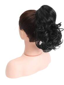 WaveTrip Ss Style Inspo Trang phục đi nghỉ mát cho nữ Trang phục ngày Valentine mùa hè Tóc nối đuôi ngựa kẹp 12" Tóc giả dài xoăn đuôi ngựa có móc cài trông như tóc giả dành cho nữ - màu đen - Xem 5