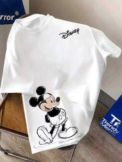 Disney Men's Officially Authorized Mickey Mouse T-Shirt-Iconic Ears And Prints, Comfortable Round Neck T-Shirt, Suitable For Casual Wear And Casual Wear-Women's Wear (Iconic Brand)