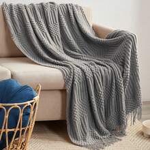 1pc Knitted Blanket For Bed, Sofa, And Office, Solid Color Bubble Woolen Blanket Air Conditioning Quilt, Nap Blanket - Dark Grey - View 5