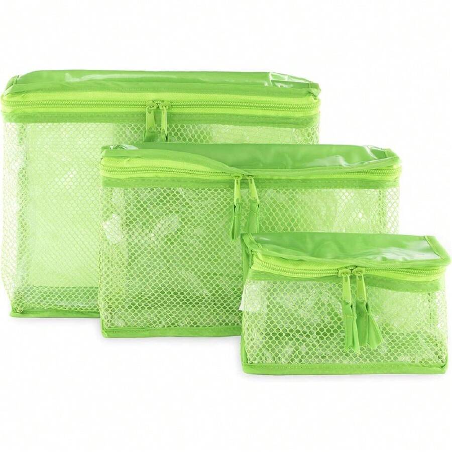 Set Of 3 Waterproof Cosmetic Bags – Travel Cases In Different Sizes – Toiletry Bag For Makeup, Diapers And Medicine – Lime Green – Containers By Aline, 42653584 - Gun color - View 1