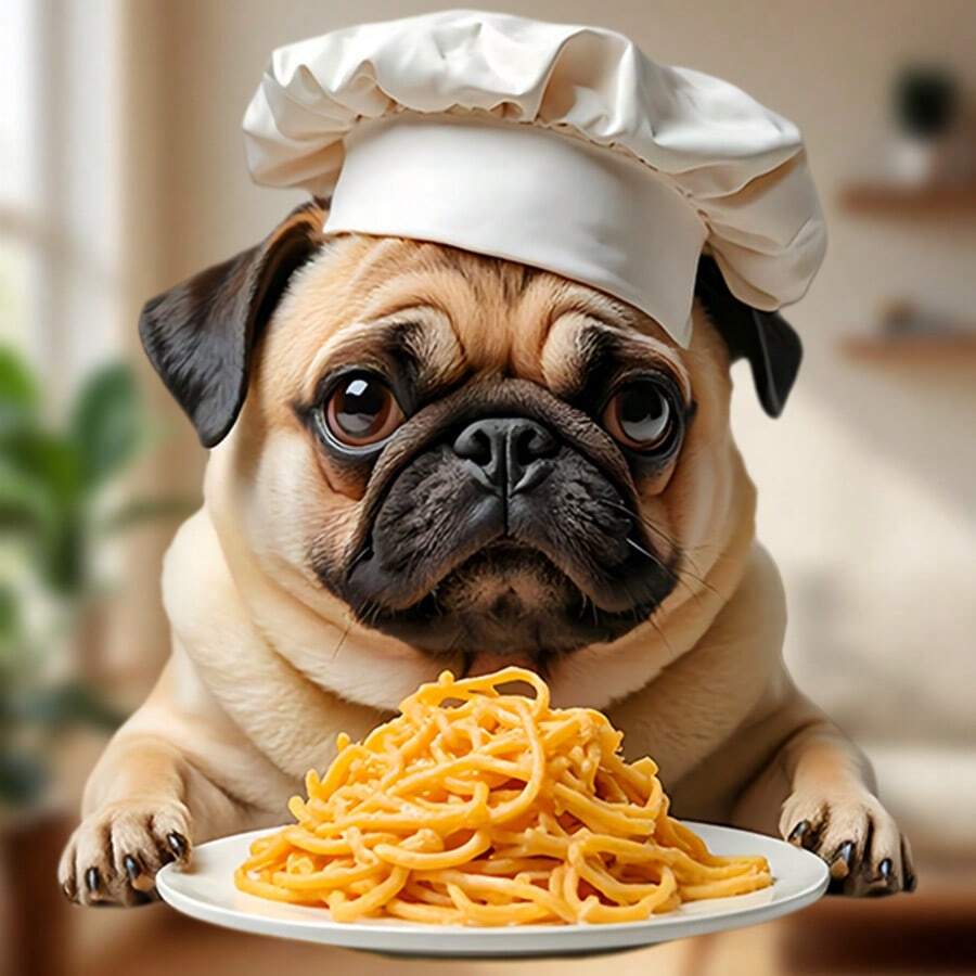 Can I Have A Taste? The Small Chef Havanese Dog Wearing A Fluffy Hat Has A Pitiful Look, Its Nose Twitching, Its Paws Resting On The Plate. The Little Kitchen Havanese Has A Big Culinary Dream. - H - View 1
