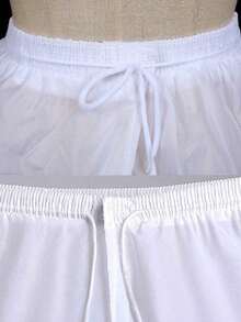 1pc Women White Floor Length Adjustable Fishtail 3-Steel-Ring 1-Layer Hard Tulle Petticoat, Bridal Wedding Dress Underskirt Fall Clothes Women - trắng - Xem 5