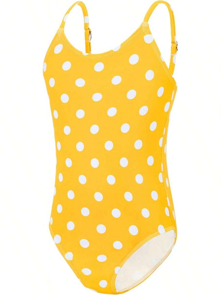 Girls Bathing Suit Size 2-10 Years - Cute Toddler Swimsuit Girl Adjustable One Piece Swimwear For Summer Beach Wear - 黃色圓點 - 查看 1