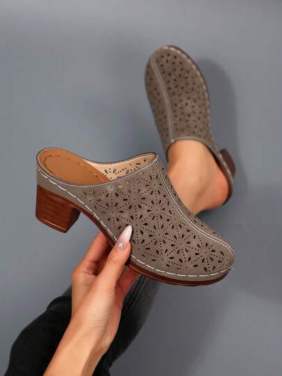 Zapatos de mujer tipo mule: Diseño de tacón grueso, uso casual con jeans/faldas, decoración elegante bohemia con hebilla