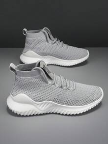 男士休闲透气高帮运动鞋，简约宽头设计，四季皆宜 - 灰色 - 查看 4