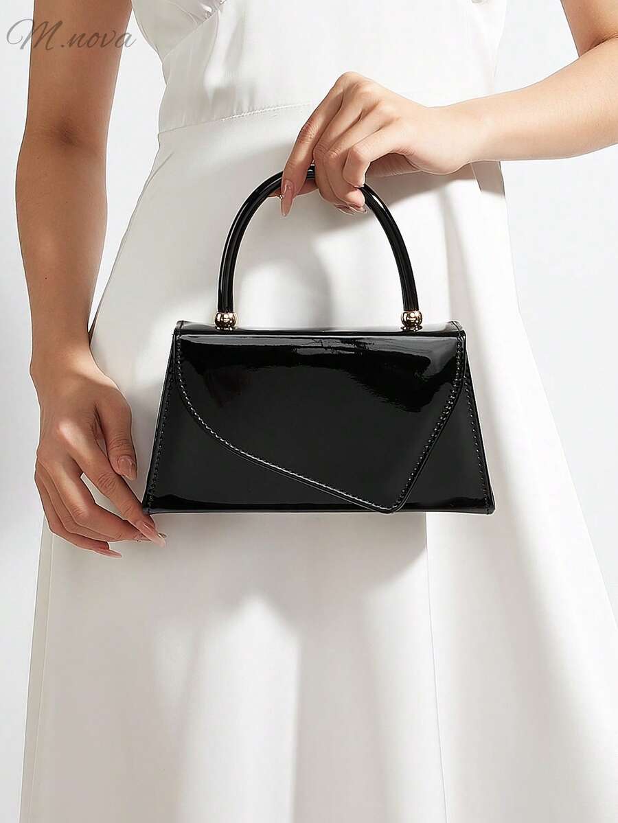 Fashionable Solid Color Mirror Handbag, Elegant Business Bag Suitable For Party Girls, College Students, Brides. Matches Party Dresses, Wedding Gowns, Formal Dresses, Tight Dresses. Ideal For Weddings, Gatherings, Banquets, Parties, Balls. The Best Gift For Women. - Black - View 1