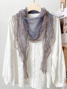 1pc Grayish Blue Lace Trim Vintage Style Decorative Scarf, Asymmetrical Long Shape, Suitable For Spring, Summer And Autumn - Gray Blue - View 5