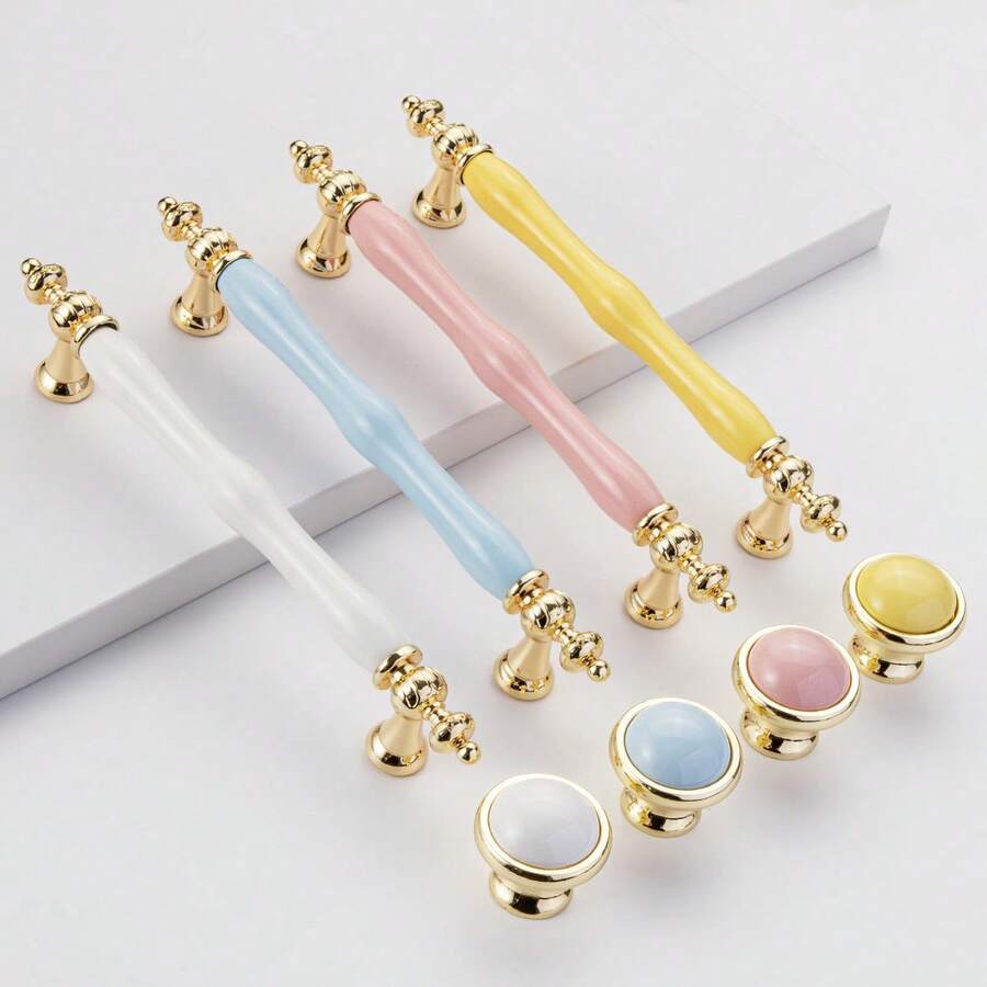 2pcs/1pc Cute Pink Ceramic Handle With Zinc Alloy Base - Retro Style, Suitable For Dresser Drawers, Cabinets, Antique Cabinets - Great For Home Decor