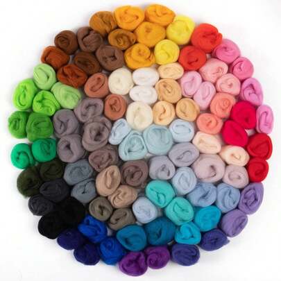 96pcs 48 Colors Wool Roving, Handmade Needle Felting Wool Tops, DIY Craft Material, Wool Felt Material Pack, 0.11oz Per Pack