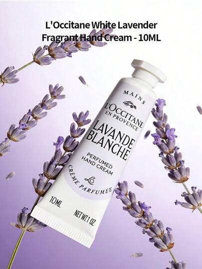 L'Occitane Krem do rąk Oushudan White Lavender 10 ml w rozmiarze podróżnym - luksusowy, kojący i nawilżający krem do rąk o zachwycającym kwiatowym zapachu, odżywiający i regenerujący suche dłonie; poręczny rozmiar podróżny, idealny jako ekskluzywny i przemyślany prezent dla dziewczyny, a także niezbędny pachnący produkt do pielęgnacji skóry do pracy, biura, w podróży i na noc.