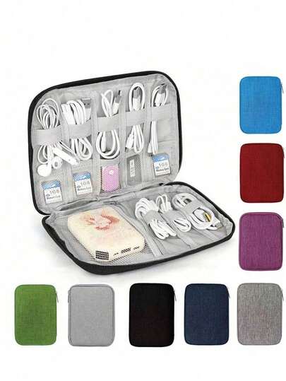 حقيبة تخزين محمولة بحزام، منظم كابل بيانات USB لسماعات الأذن، حقيبة أدوات السفر لبنك الطاقة، حافظة ساعة، إكسسوارات إلكترونية، شاحن محمول، حقيبة شاحن، حقيبة سماعات للسفر والرحلات والأعمال والمنزل والتخييم والشاطئ والعودة إلى المدرسة، سعة كبيرة، هدية عيد ميلاد، هدية مثالية