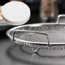 Cesta metálica plegable redonda con bandeja de goteo, colador de acero inoxidable resistente al aceite y sartén (también parrilla/bandeja de escurrido), herramienta de cocina duradera y fácil de limpiar - Ver 11