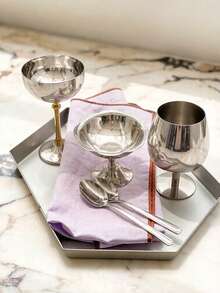 1个不锈钢冰淇淋杯，银色花形奶油容器，甜点杯，高脚杯和水果盘，适合派对和婚礼 - 銀色 - 查看 6