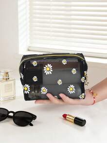 3pcs/Set Large Capacity Fashionable Minimalist Transparent Hollow Mesh Cosmetic Bag, Suitable For Travel, Outdoor, Home Use - Black - View 9