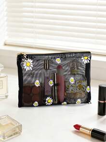 3pcs/Set Large Capacity Fashionable Minimalist Transparent Hollow Mesh Cosmetic Bag, Suitable For Travel, Outdoor, Home Use - Black - View 5